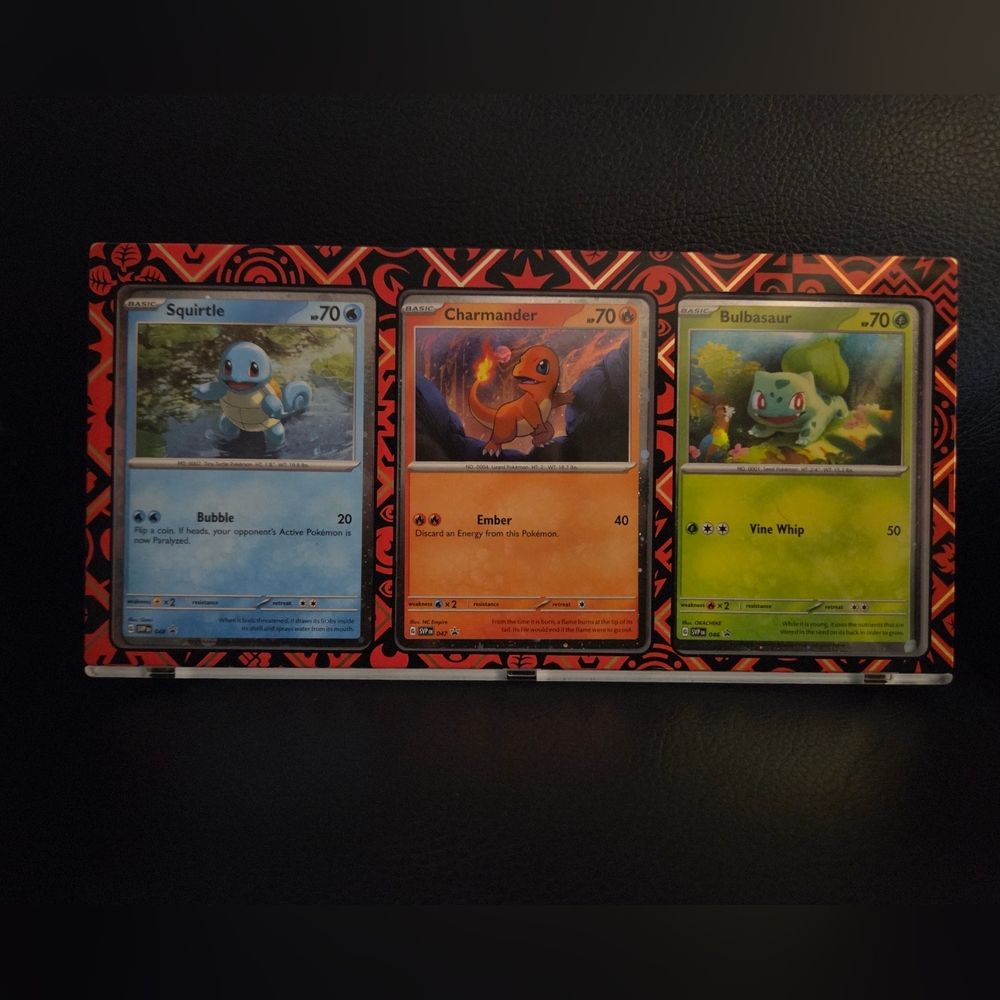 Pokemon Charmander, Bulbasaur, Squirtle Cosmos Holo Promo Set w/Red Stand